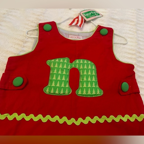 MudPie Initial “N” Christmas Baby Romper 0-6 Months - Holiday Outfit - NWT - Picture 2 of 6